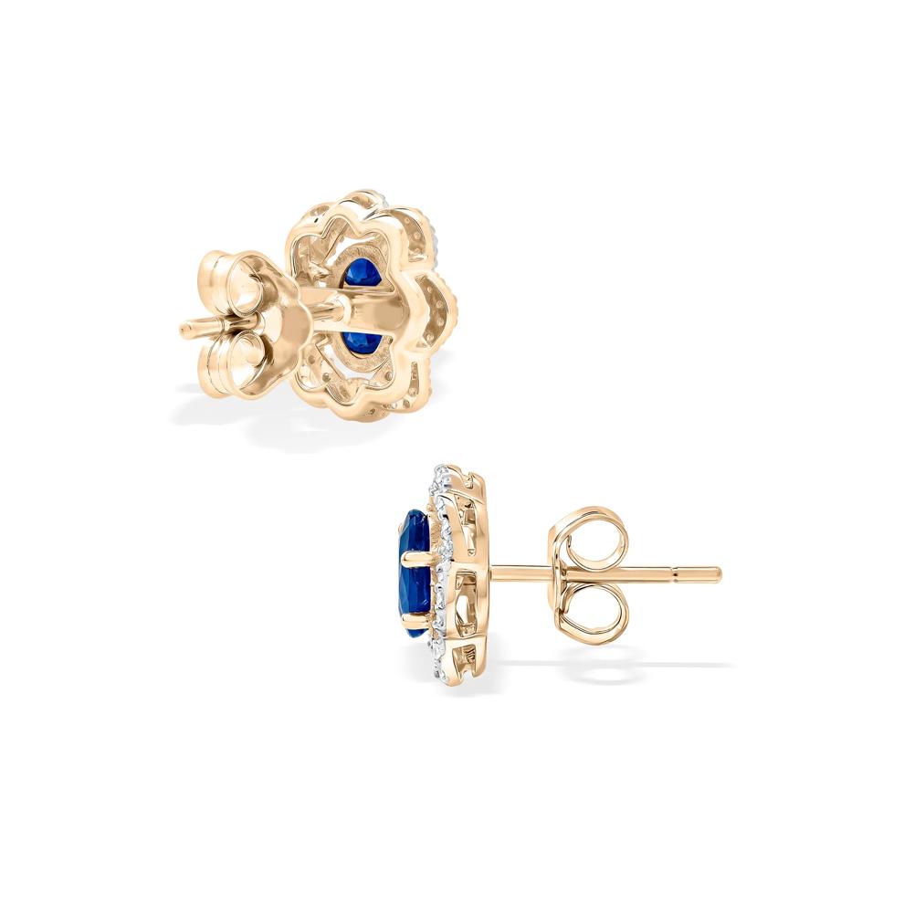 Blue Sapphire &amp; Diamond Halo Stud Earrings in 10K Yellow Gold (1/4 ct. tw.) – Image 2 of 2