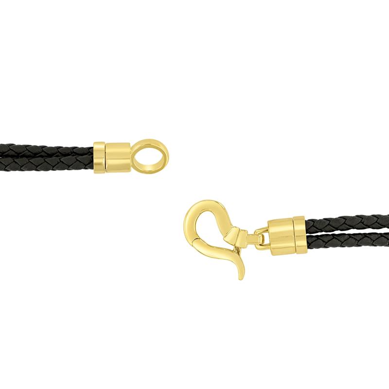 Men&#39;s Double Woven Green Leather Screw Bracelet in Vermeil and Sterling Silver, 8.5&quot; – Image 2 of 3