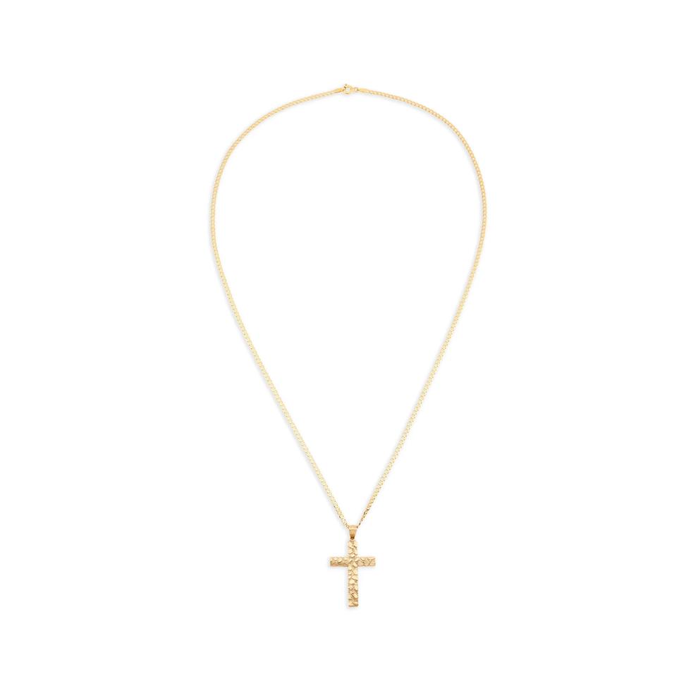 Solid Nugget Cross Pendant Curb Chain Necklace in 10K Yellow Gold – Image 2 of 4