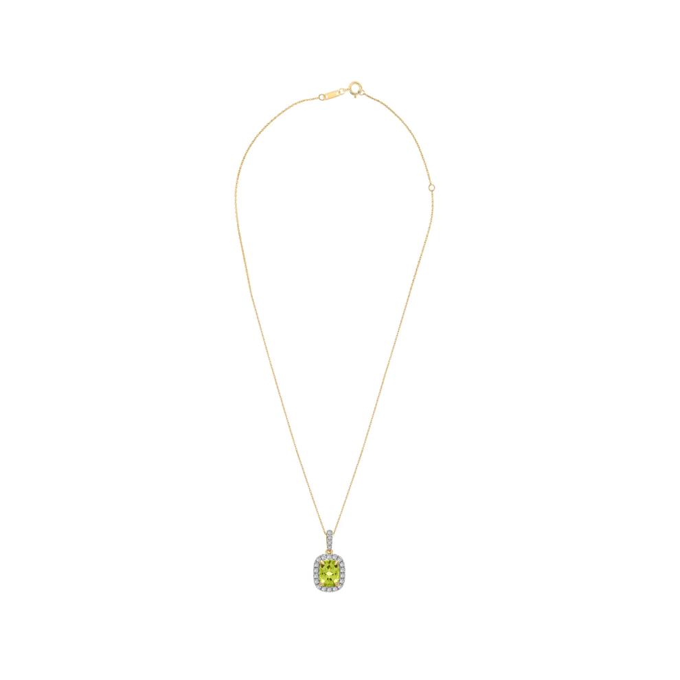 Peridot &amp; Diamond Halo Pendant Necklace in 10K Yellow Gold (1/4 ct. tw.) – Image 3 of 4