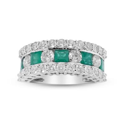 Square Emerald & Round Diamond Band in 14K White Gold (1 7/8 ct. tw.)