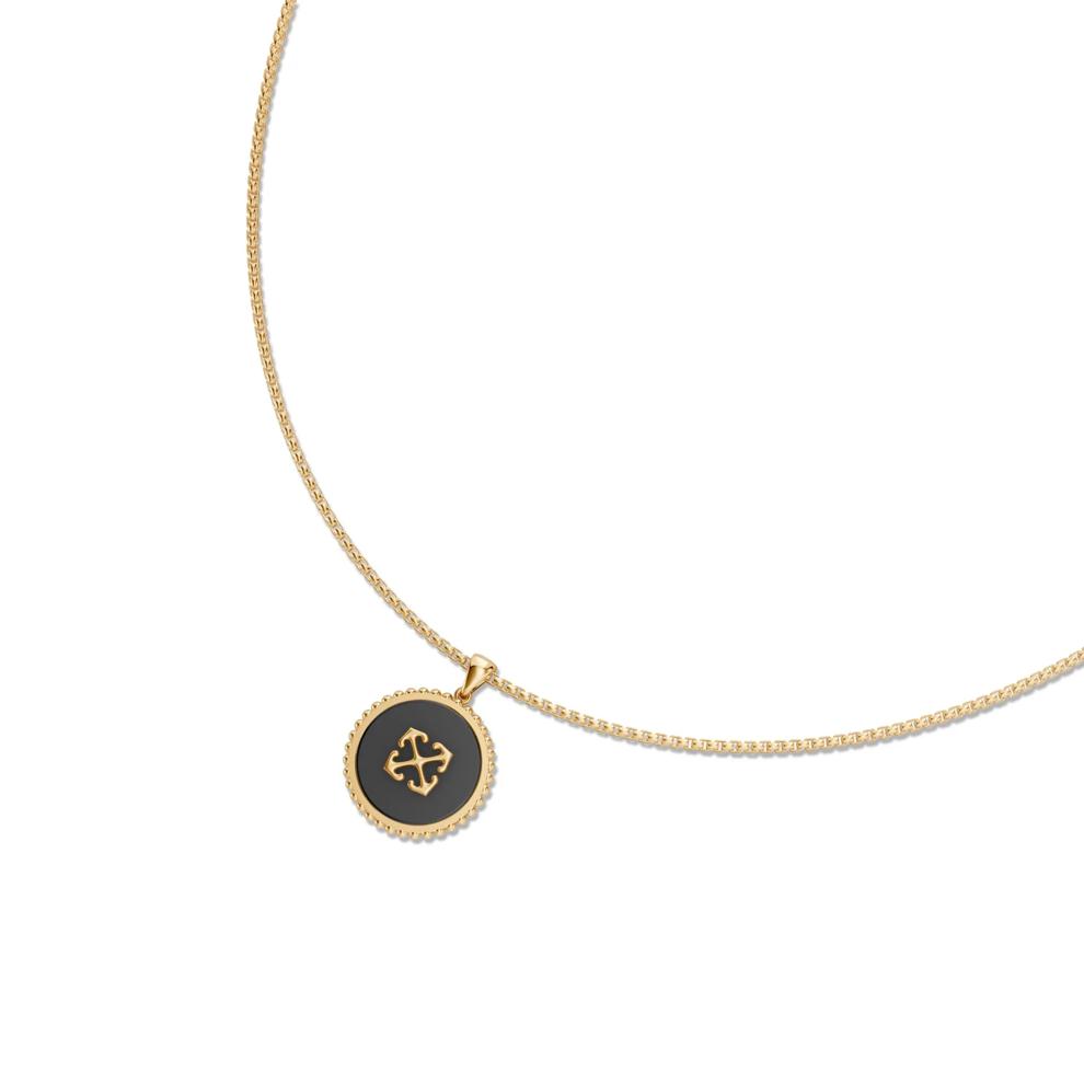 Men's Onyx Arrow Design Disc Pendant Necklace in 18K Gold Vermeil – Image 4 of 4