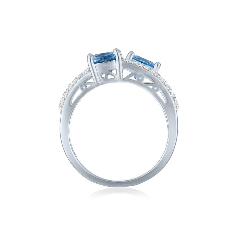 Multi-Shade Blue Topaz &amp; Lab-Created White Sapphire Layered Ring in Sterling Silver – Image 2 of 3