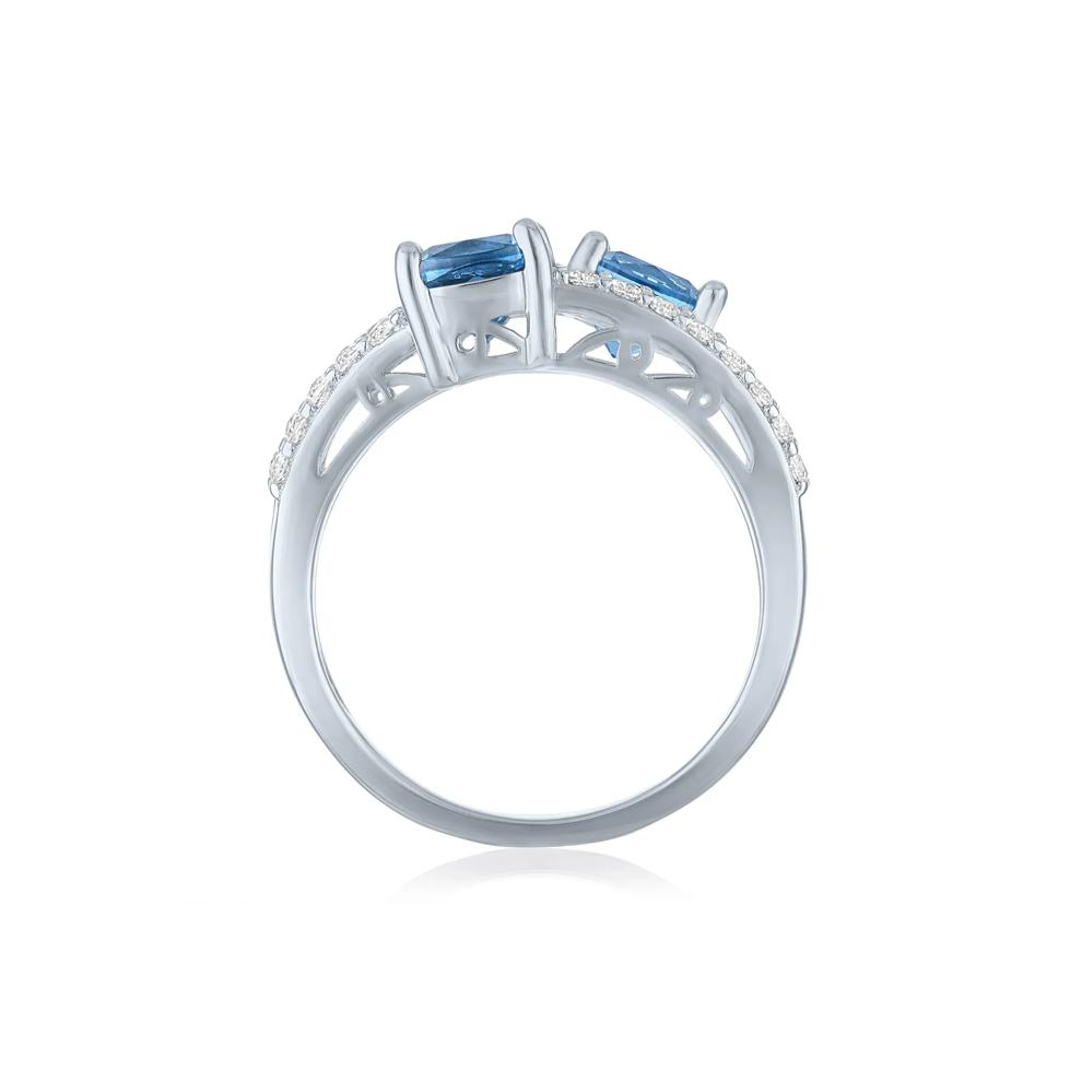 Multi-Shade Blue Topaz &amp; Lab-Created White Sapphire Layered Ring in Sterling Silver – Image 2 of 3