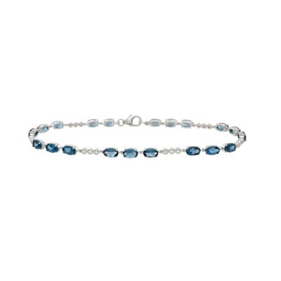 London Blue Topaz & Lab-Created White Sapphire Bracelet in Sterling Silver, 8"