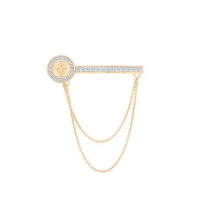 Men's Diamond Fleur-de-Lis Double Chain Lapel Pin in Vermeil (1/4 ct. tw.)
