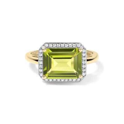 Emerald-Cut Peridot & Diamond Halo Ring in 10K Yellow Gold (1/10 ct. tw.)