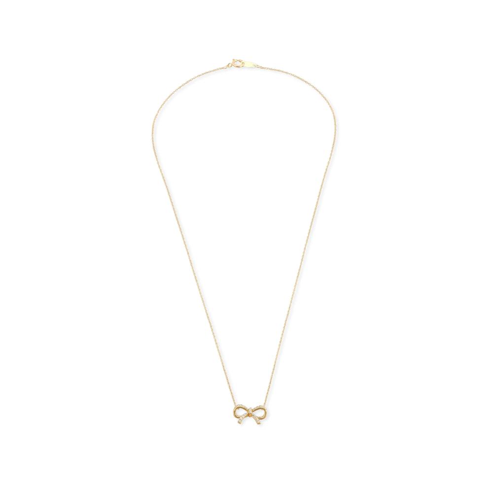 Diamond Bow Pendant Necklace in 14K Yellow Gold, 18" (1/10 ct. tw.) – Image 2 of 4