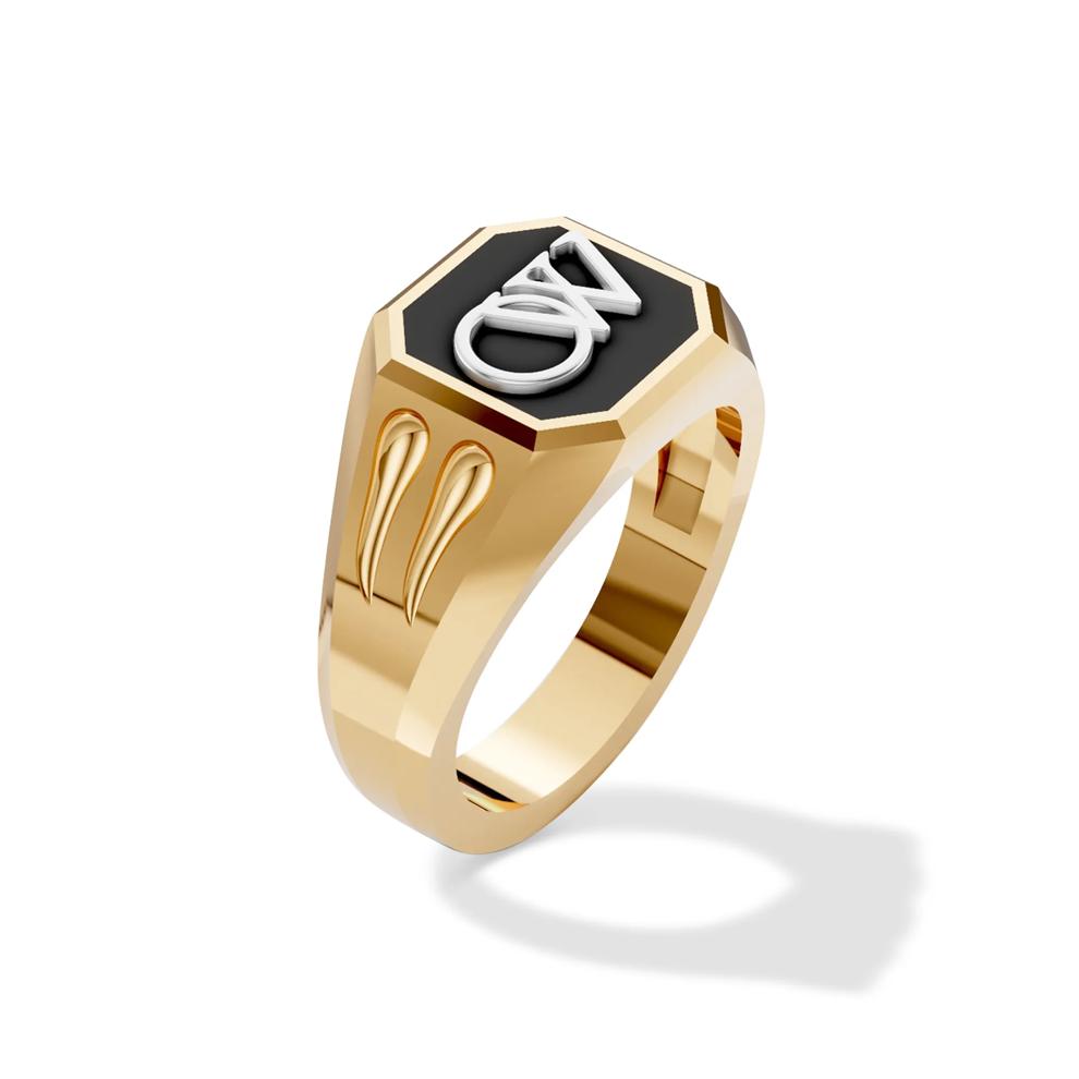 Men's Onyx OW Design Signet Ring in Sterling Silver – Image 4 of 8
