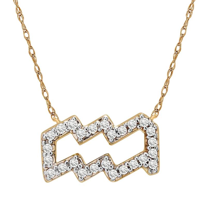 Aquarius Zodiac Necklace with Diamonds in 10K Yellow Gold &#40;1/10 ct. tw.&#41; – Image 1 of 3