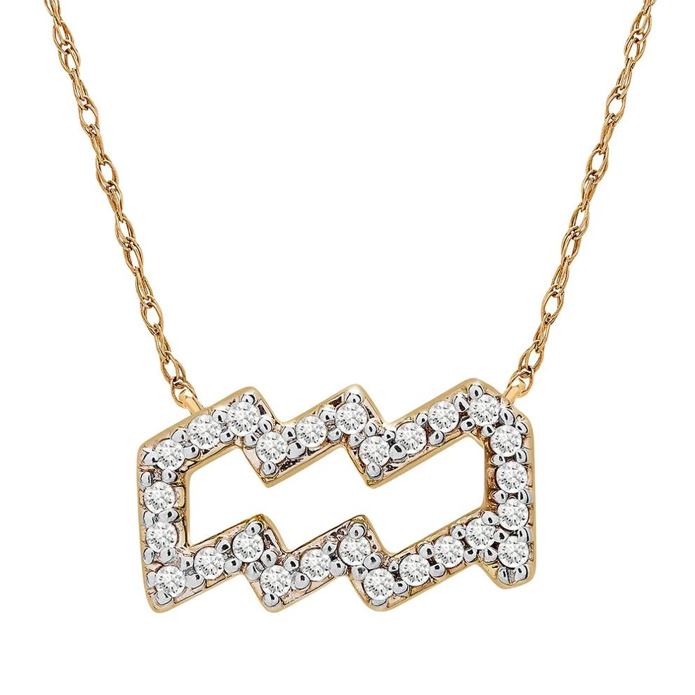 Aquarius Zodiac Necklace with Diamonds in 10K Yellow Gold (1/10 ct. tw.) – Image 1 of 3