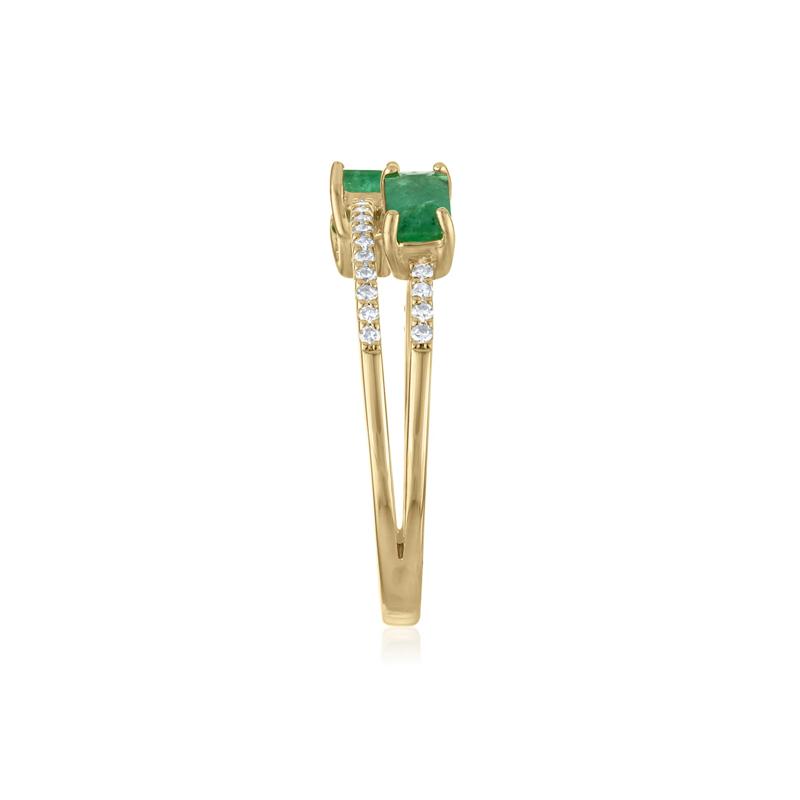 Diamond and Emerald Double Row Band in 14K Yellow Gold &#40;1/7 ct. tw.&#41; – Image 3 of 3
