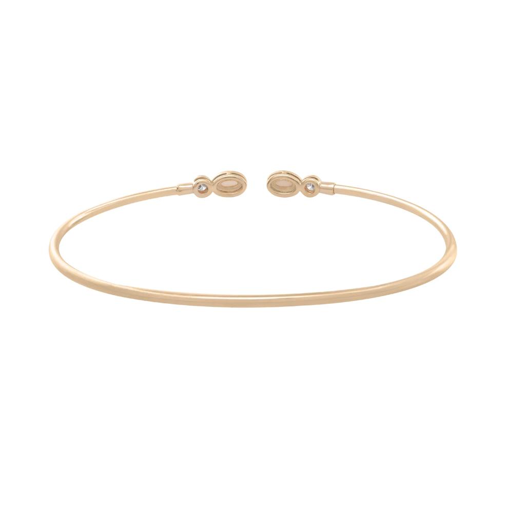 Opal &amp; Diamond Open Cuff Bangle Bracelet in 10K Yellow Gold (1/8 ct. tw.) – Image 2 of 2