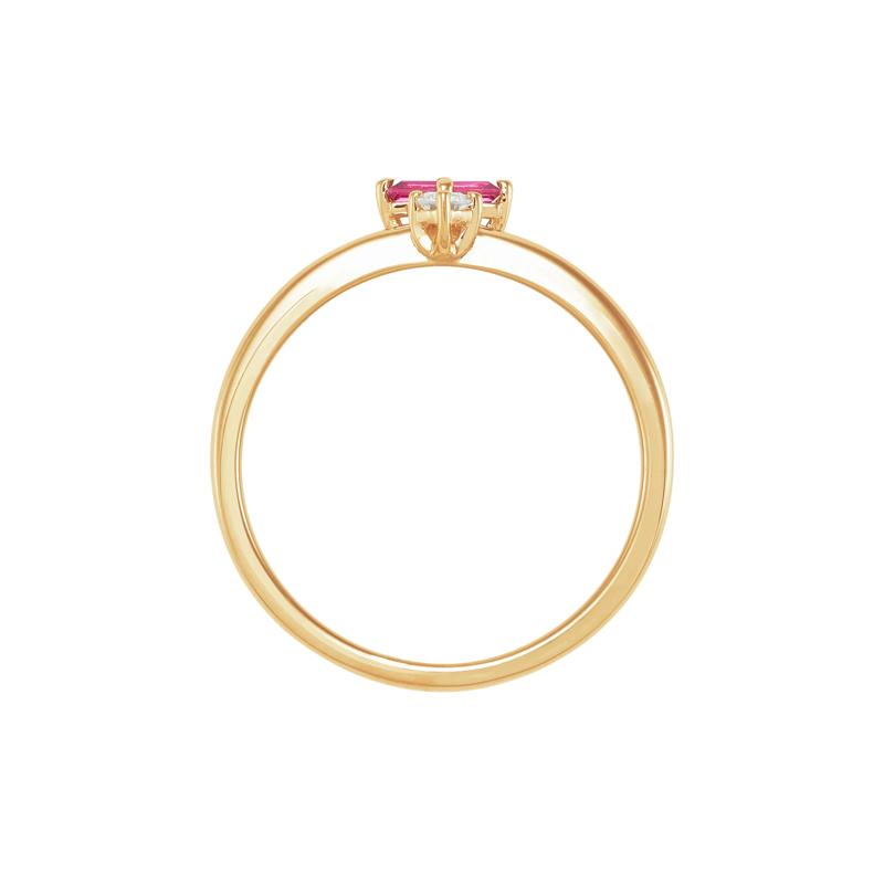 Lab Grown Diamond Accent and Lab-Created Ruby Ring in 10K Yellow Gold – Image 2 of 3