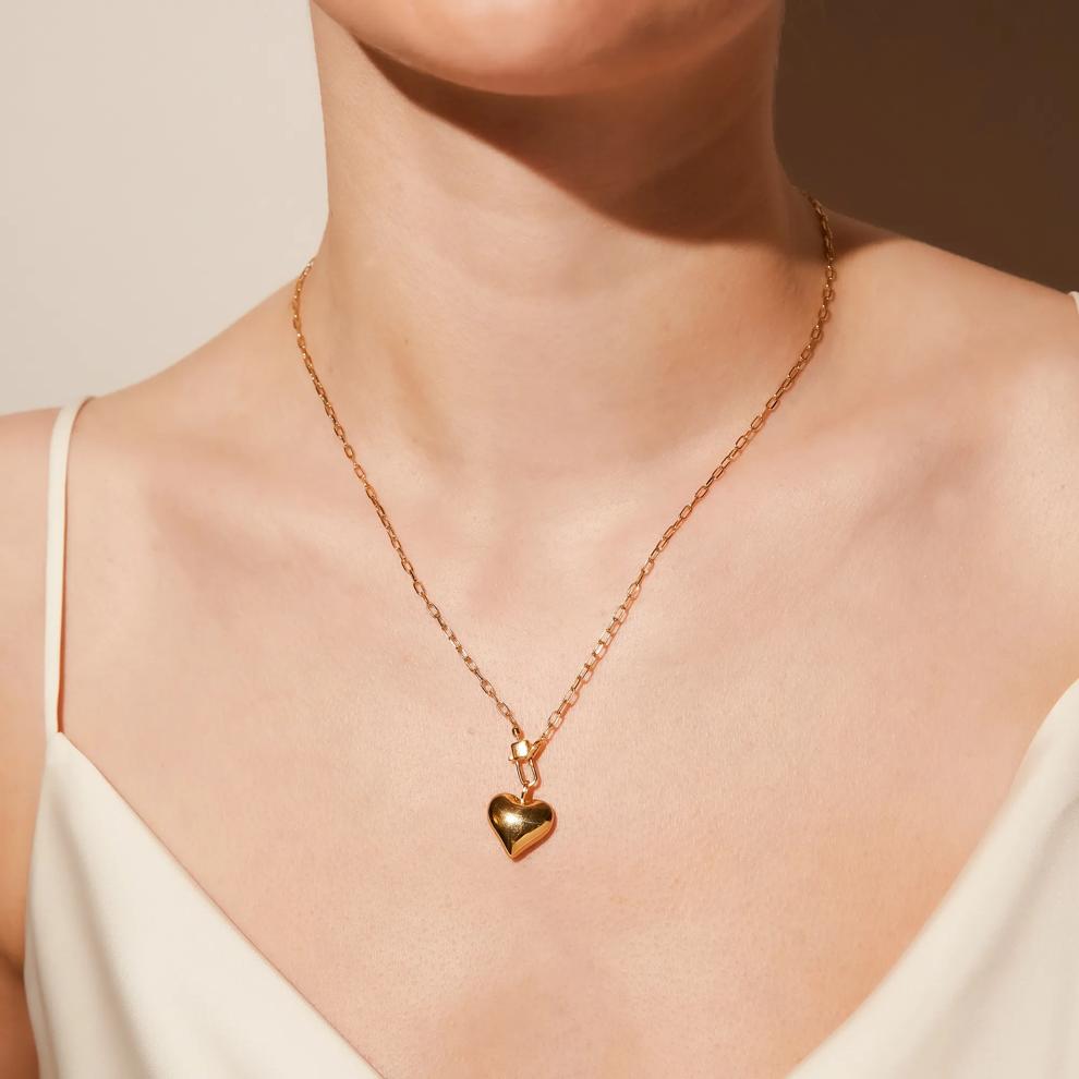 Puffy Heart Lock Necklace in Vermeil – Image 6 of 7