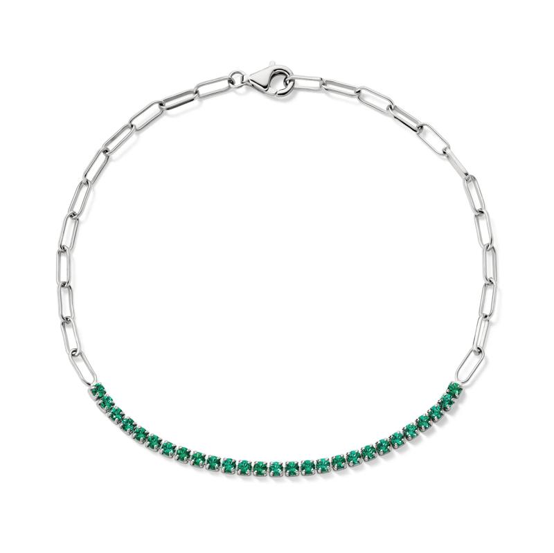 Lab-Created Emerald Paperclip Bracelet in Sterling Silver – Image 2 of 2