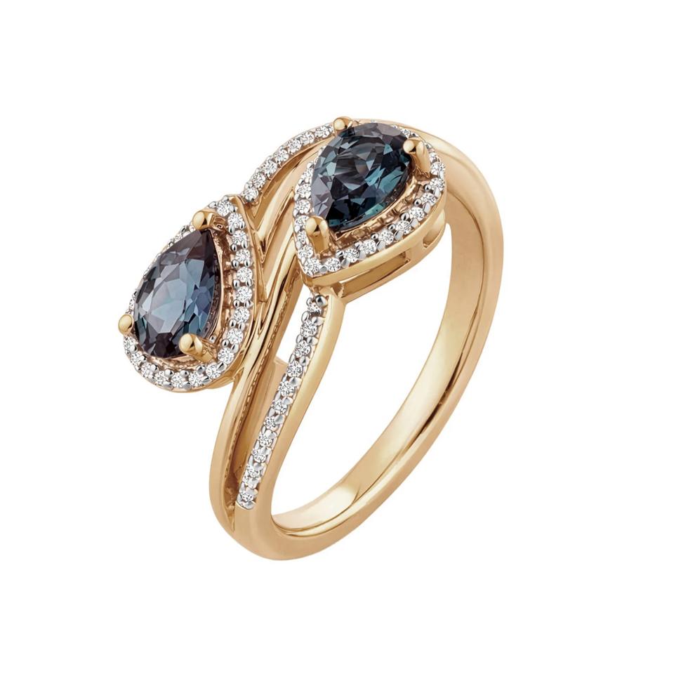 Lab-Created Alexandrite &amp; Diamond Bypass Ring in 10K Yellow Gold (1/7 ct. tw.) – Image 4 of 4