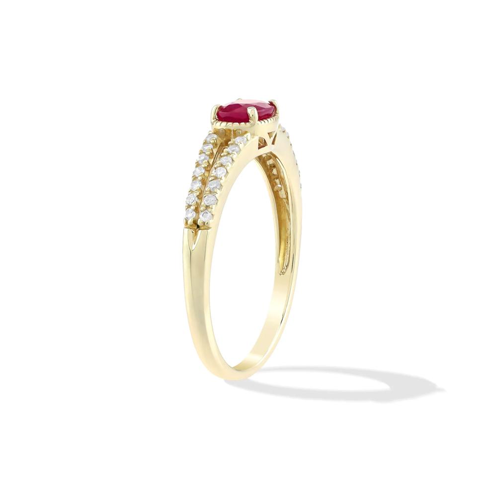 Ruby &amp; Diamond Split-Band Ring in 10K Yellow Gold (1/8 ct. tw.) – Image 3 of 4