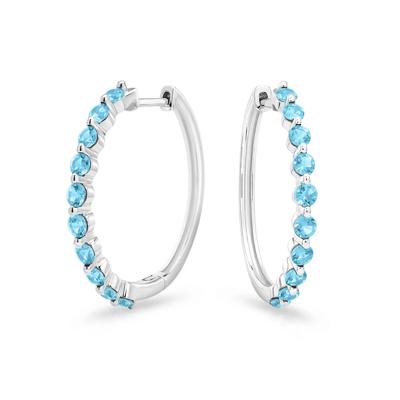 Blue Topaz Round Hoop Earrings in Sterling Silver
