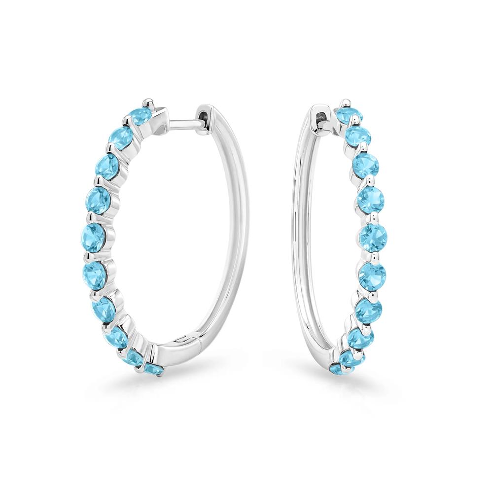 Blue Topaz Round Hoop Earrings in Sterling Silver – Image 1 of 2