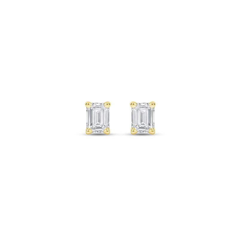 Lab Grown Diamond Emerald-Cut Solitaire Stud Earrings in 14K Yellow Gold &#40;1/3 ct. tw.&#41; – Image 2 of 3