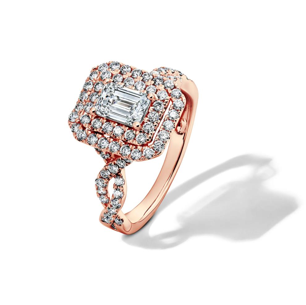 Lab Grown Diamond Emerald-Cut Halo Engagement Ring in 14K Rose Gold (1 1/2 ct. tw.) – Image 4 of 4