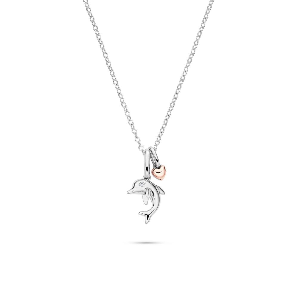 Lab Grown Diamond Accent Dolphin Pendant in Sterling Silver &amp; 10K Rose Gold – Image 1 of 5