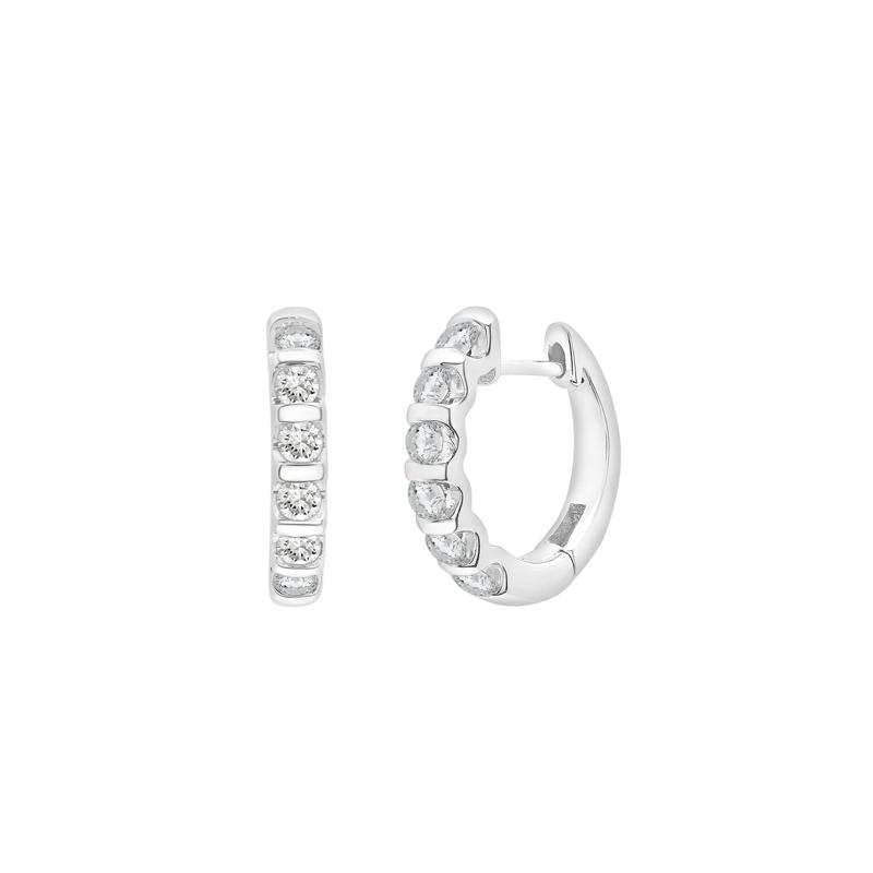 Diamond Huggie Hoop Bar Earrings in 10K White Gold &#40;1/4 ct. tw.&#41; – Image 1 of 1