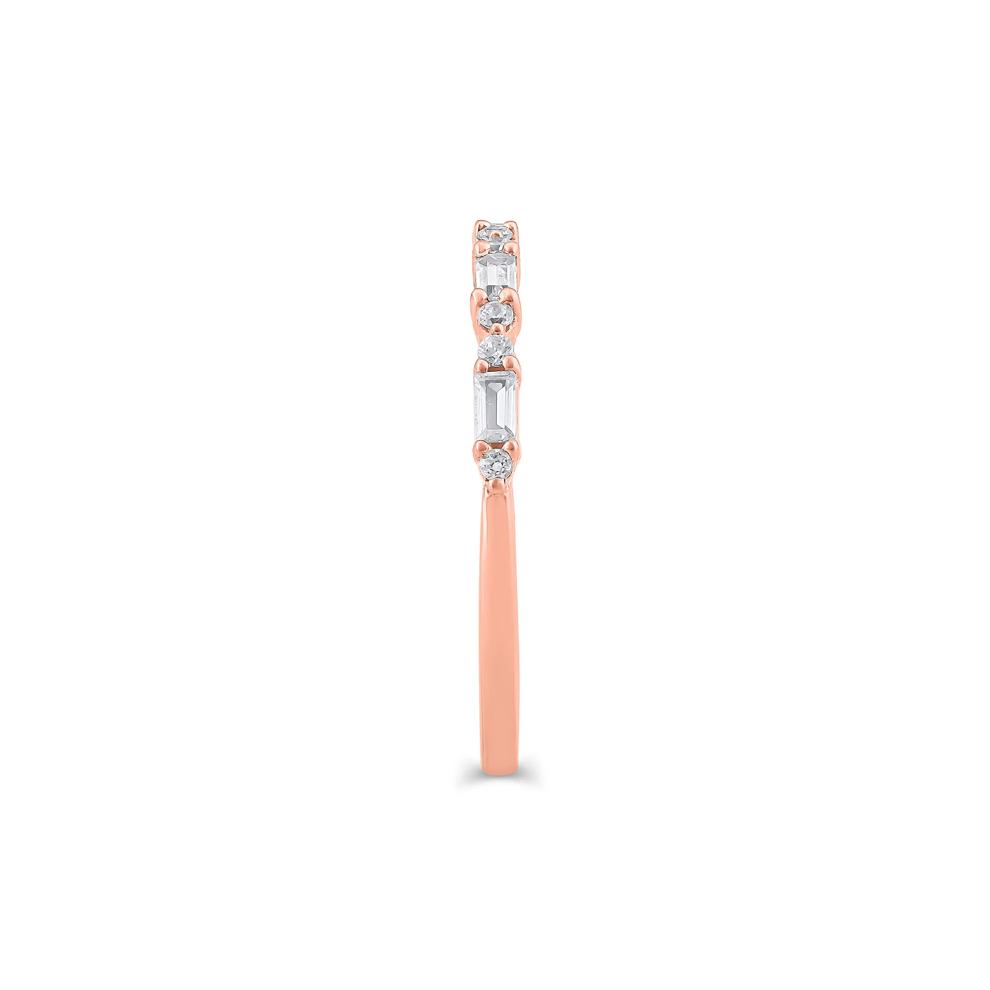 Lab Grown Diamond Round &amp; Baguette Anniversary Band in 10K Rose Gold (1/4 ct. tw.) – Image 3 of 3