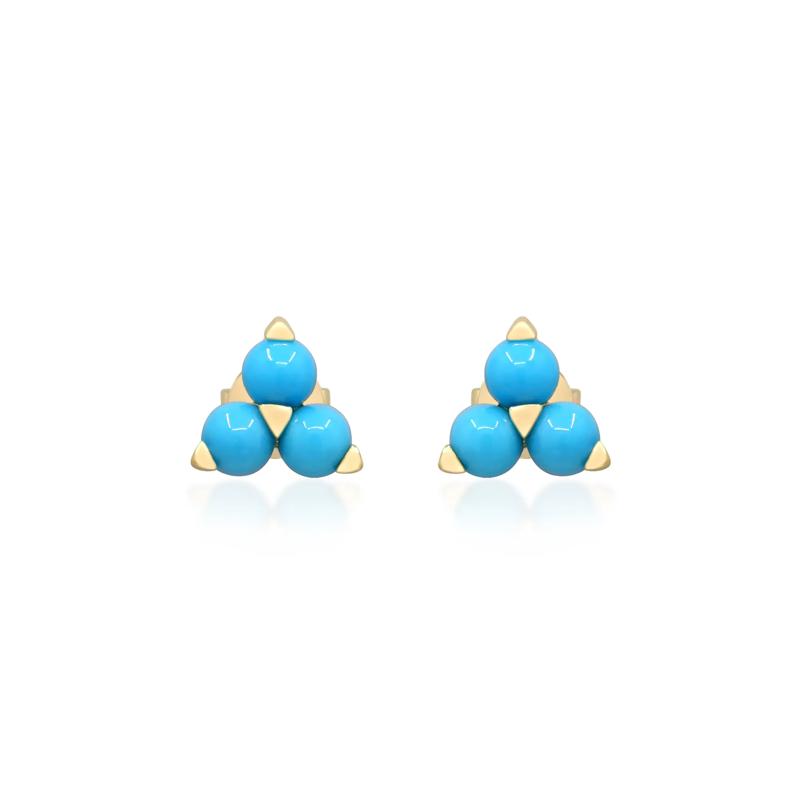 Turquoise Cluster Stud Earrings in 10K Yellow Gold – Image 3 of 3