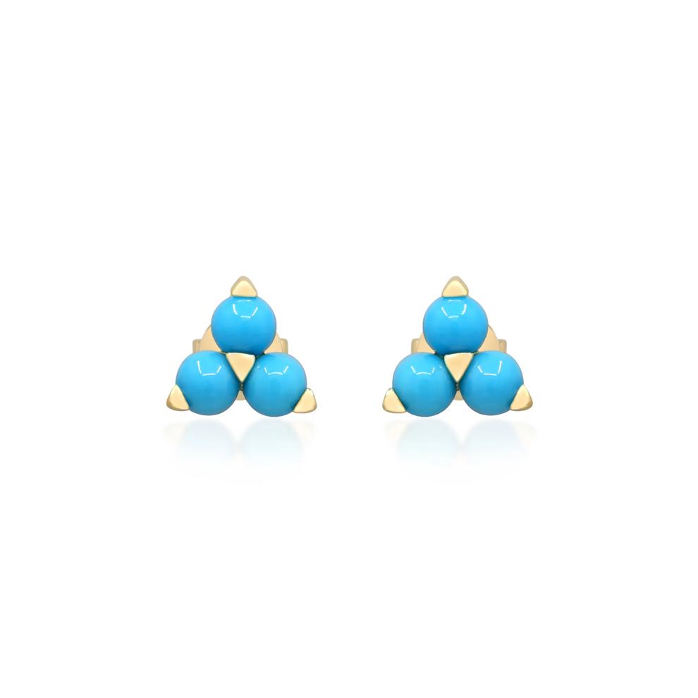 Turquoise Cluster Stud Earrings in 10K Yellow Gold – Image 3 of 3