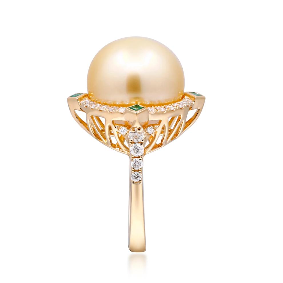Diamond, Pearl and Emerald Ring in 18K Yellow Gold (1/2 ct. tw.) – Image 2 of 3