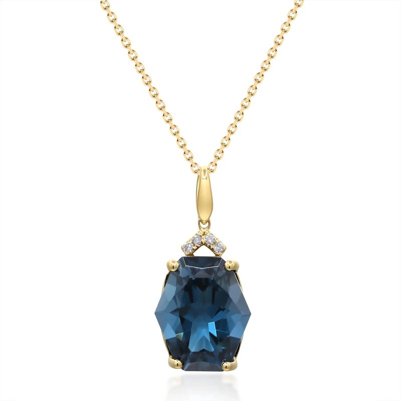 London Blue Topaz &amp; Diamond Accent Pendant in 10K Yellow Gold – Image 1 of 3