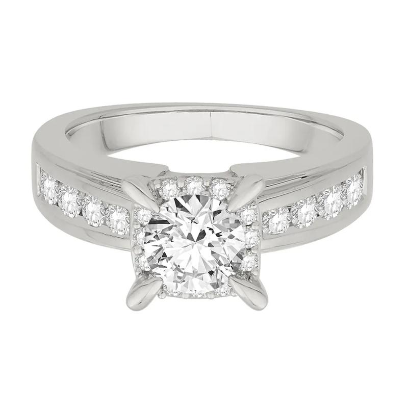 Round Side-Stone Engagement Ring with Halo in 14K White Gold &#40;1 ct. tw.&#41; – Image 1 of 5