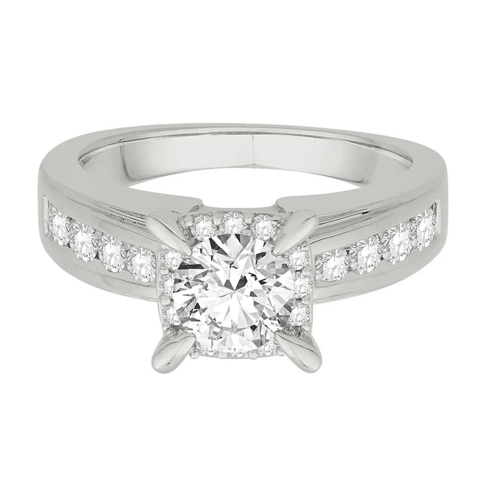 Round Side-Stone Engagement Ring with Halo in 14K White Gold (1 ct. tw.) – Image 1 of 5