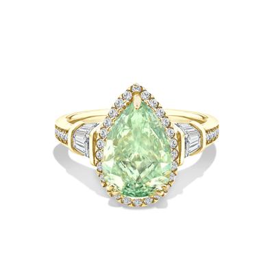 Lab Grown Diamond Green Pear Halo Engagement Ring in 14K Yellow Gold (5 1/3 ct. tw.)