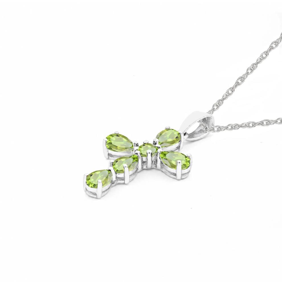 Peridot Cross Pendant Necklace in Sterling Silver – Image 4 of 4