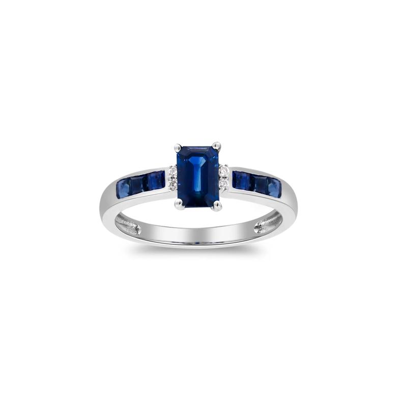 Blue Sapphire &amp; Diamond Accent Ring in 10K White Gold – Image 4 of 5