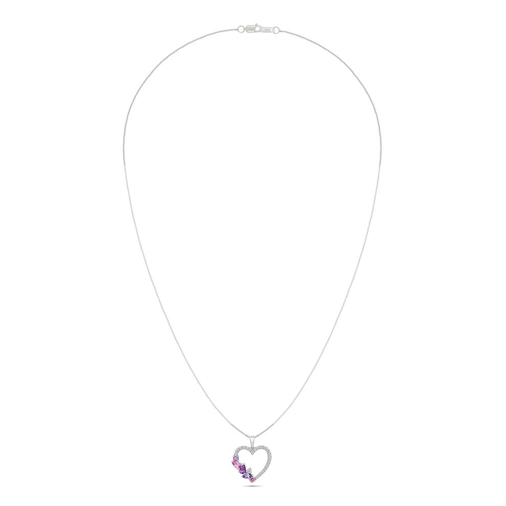 Lab-Created Pink Sapphire &amp; Amethyst Heart Pendant Necklace in Sterling Silver – Image 4 of 4