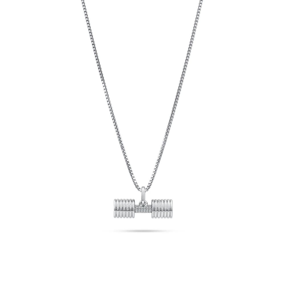Men's Diamond Accent Dumbbell Pendant Necklace in Sterling Silver – Image 1 of 4