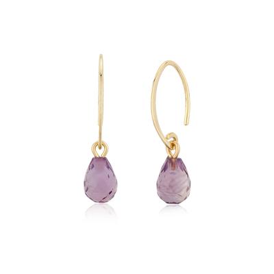 Briolette Amethyst Ear Wire Drop Earrings in 14K Yellow Gold