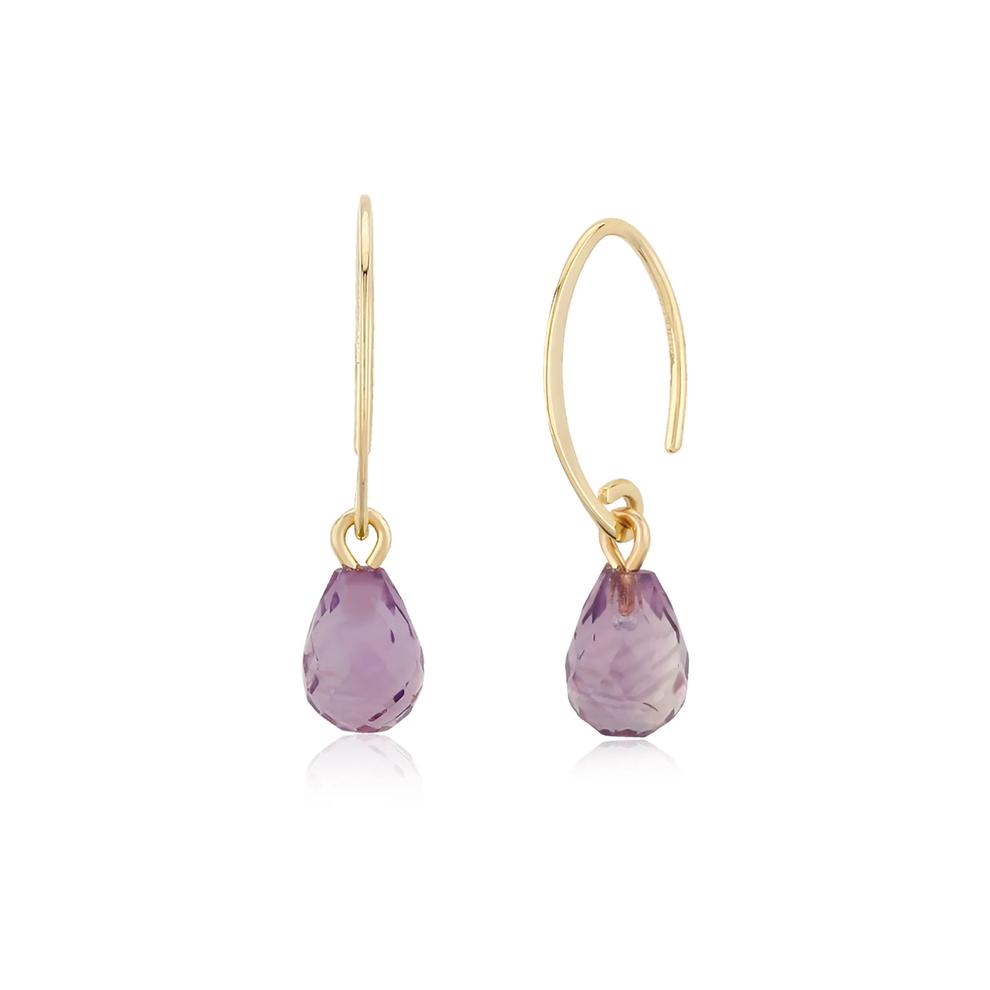 Briolette Gemstone Ear Wire Drop Earrings in 14K Yellow Gold – Image 5 of 8