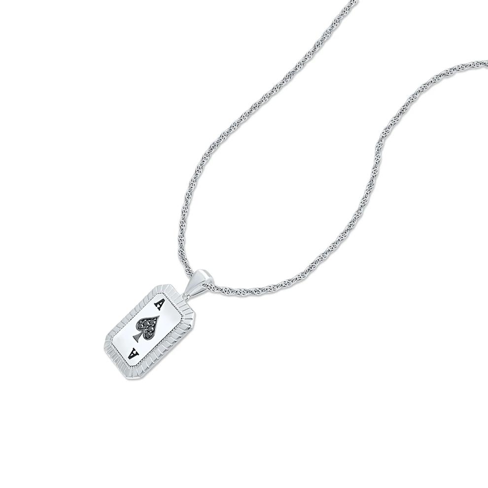 Men's Diamond Ace of Spades Card Pendant Necklace in Sterling Silver (1/10 ct. tw.) – Image 4 of 4