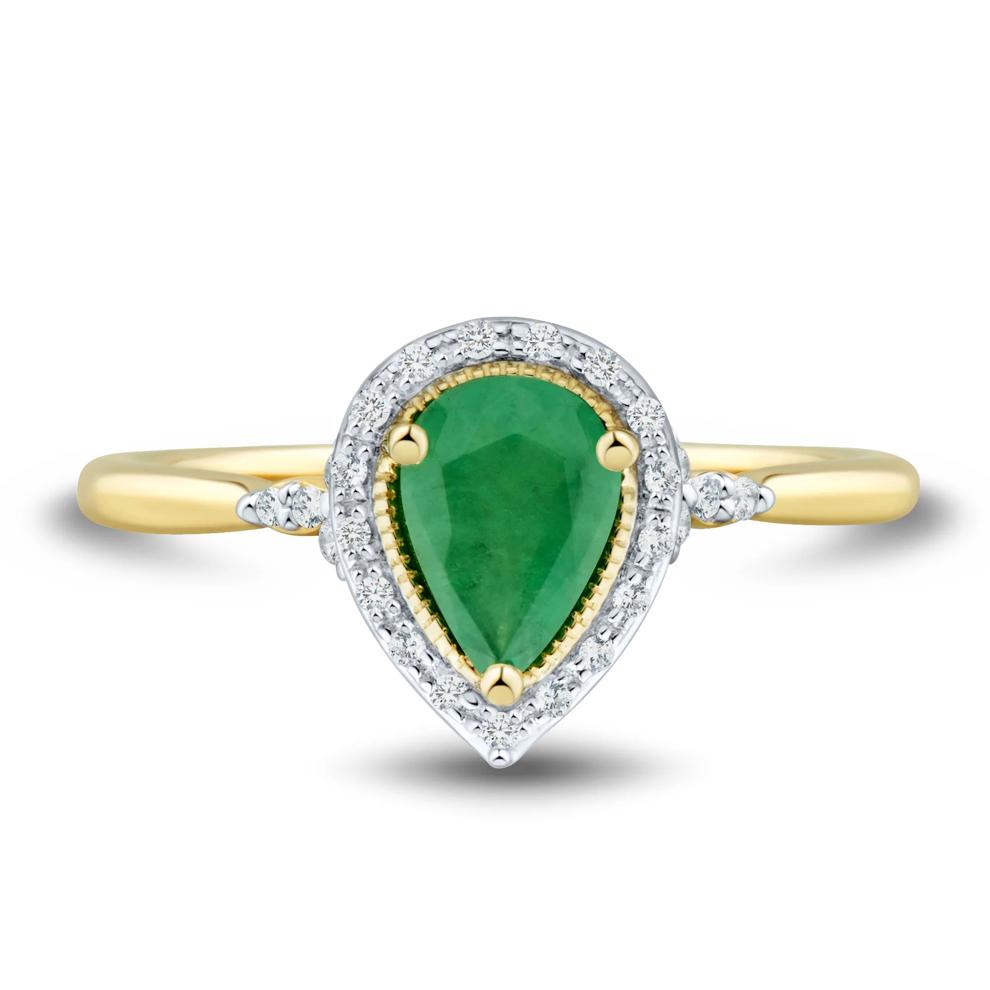 Pear-Shaped Emerald and Diamond Ring in 10K Yellow Gold (1/10 ct. tw.) – Image 1 of 3