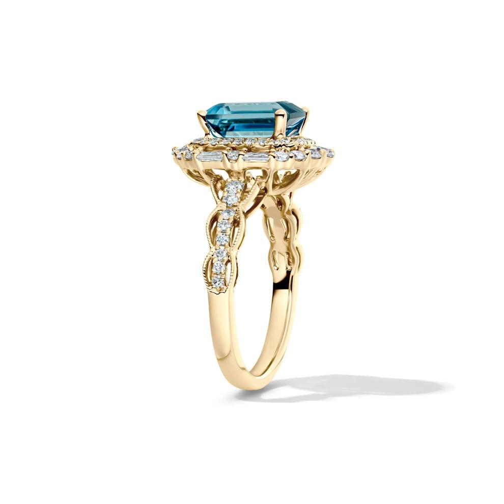 Olivia London Blue Topaz &amp; Diamond Engagement Ring in 14K yellow gold (7/8 ct. tw.)  – Image 3 of 4