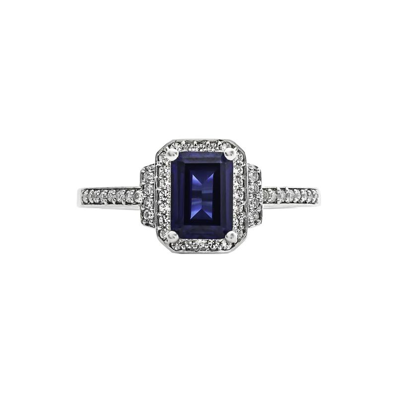 Sapphire &amp; 1/5 ct. tw. Diamond Ring in 10K White Gold – Image 1 of 3