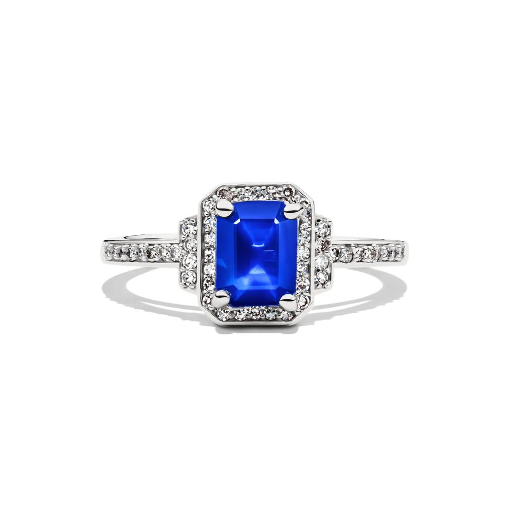 Sapphire &amp; 1/5 ct. tw. Diamond Ring in 10K White Gold – Image 1 of 4