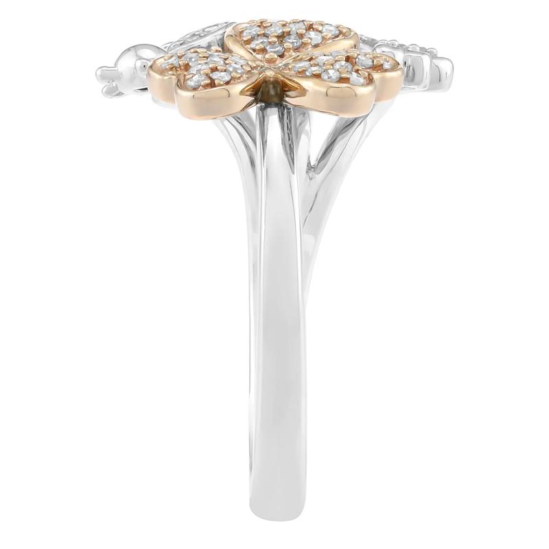 Diamond Clover and Bee Ring in Sterling Silver &amp; 10K Rose Gold &#40;1/7 ct. tw.&#41; – Image 3 of 3