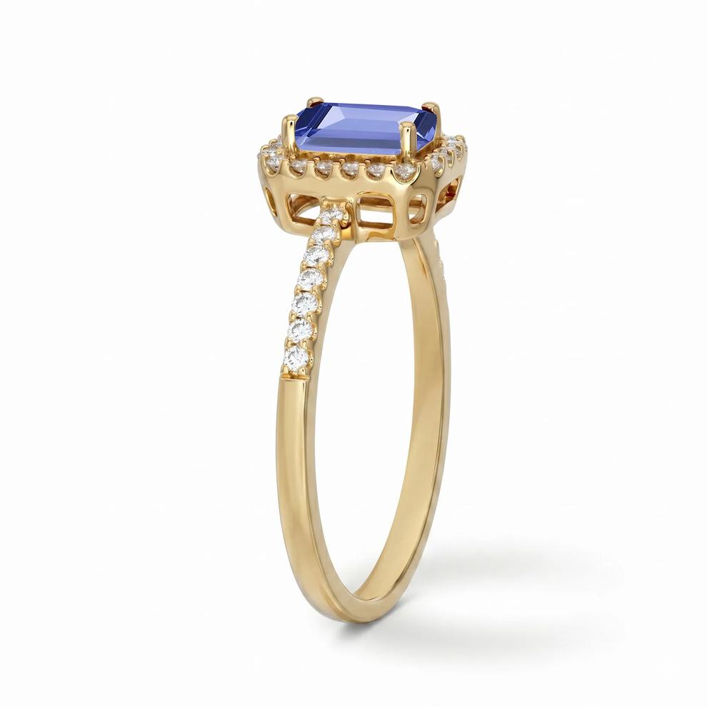 Tanzanite &amp; Diamond Halo Ring in 10K Yellow Gold (1/5 ct. tw.) – Image 3 of 4