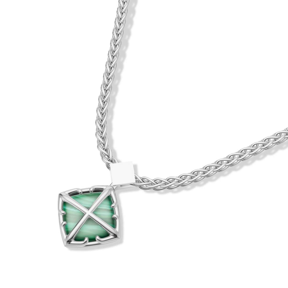 Men's Malachite Diamond-Shaped Arrow Design Pendant Necklace in Sterling Silver – Image 4 of 4